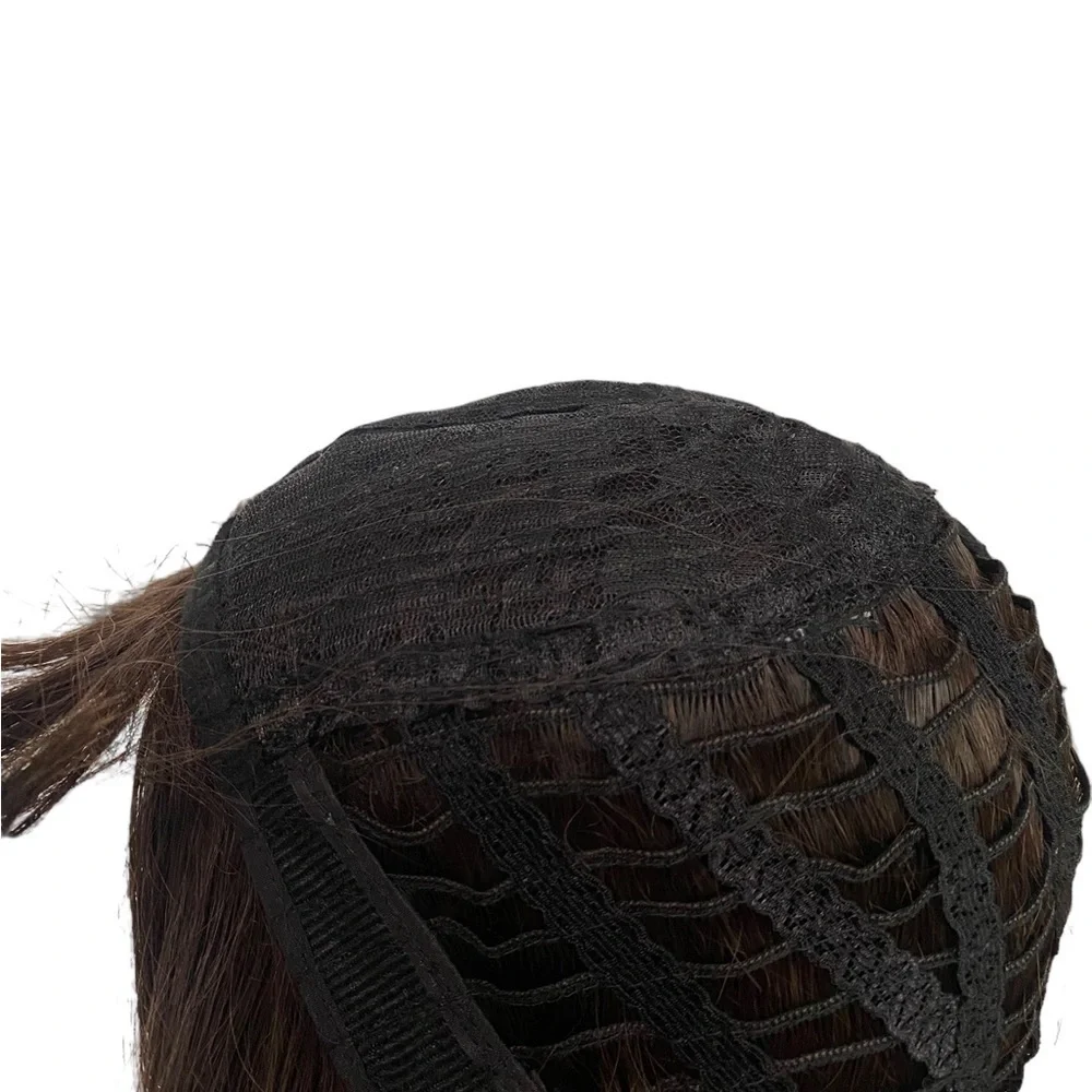 Vegan Wavy Chocolate Brown wig with bangs 25”
